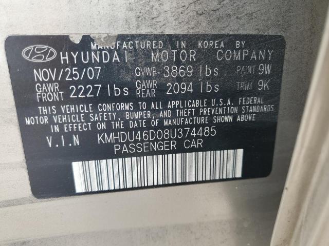 KMHDU46D08U374485 - 2008 HYUNDAI ELANTRA GLS TAN photo 12