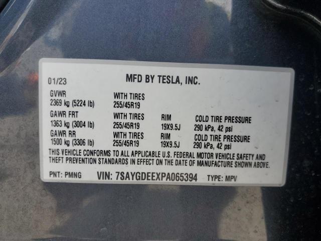 7SAYGDEEXPA065394 - 2023 TESLA MODEL Y GRAY photo 13