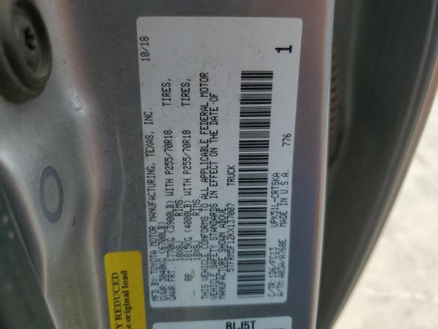 5TFRM5F12KX137007 - 2019 TOYOTA TUNDRA DOUBLE CAB SR/SR5 SILVER photo 12