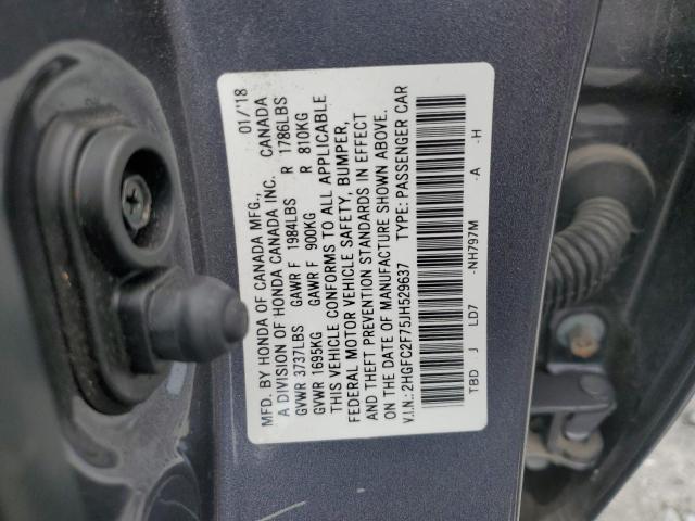 2HGFC2F75JH529637 - 2018 HONDA CIVIC EX GRAY photo 12