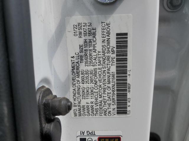 5J6RT6H8XNL016461 - 2022 HONDA CR-V EXL თეთრი ფოტო 12