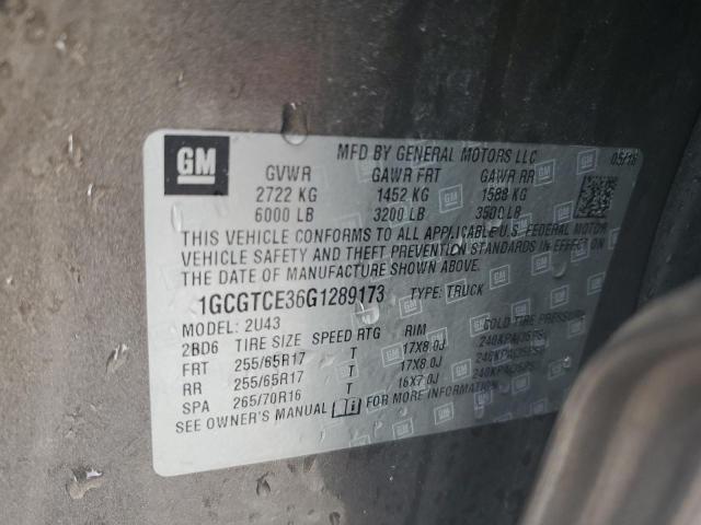 1GCGTCE36G1289173 - 2016 CHEVROLET COLORADO LT BROWN photo 12