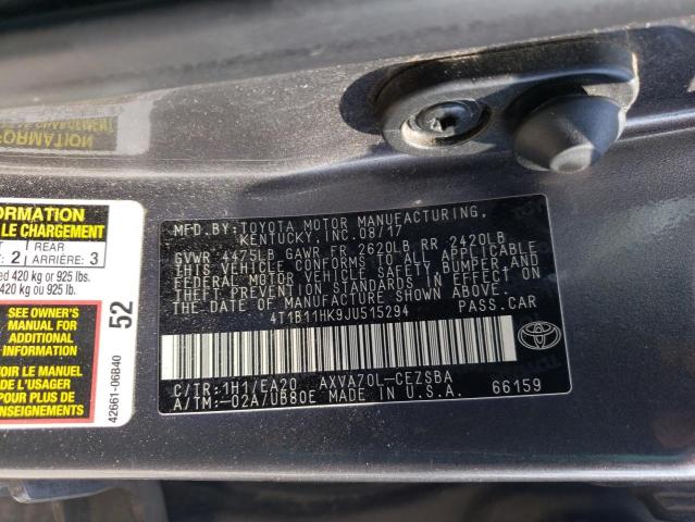 4T1B11HK9JU515294 - 2018 TOYOTA CAMRY L GRAY photo 12