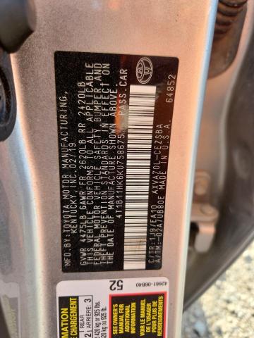 4T1B11HK6KU758675 - 2019 TOYOTA CAMRY L Gümüş foto 12