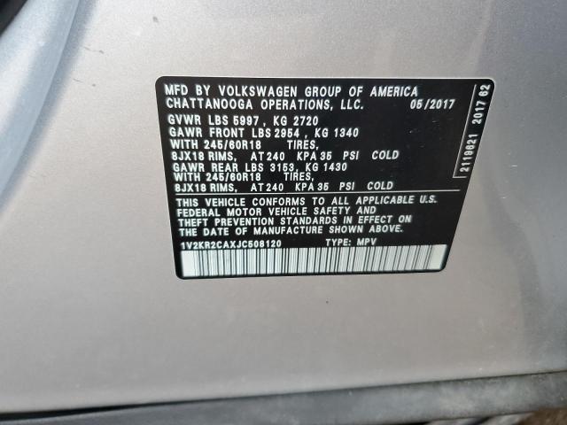 1V2KR2CAXJC508120 - 2018 VOLKSWAGEN ATLAS SE ვერცხლისფერი ფოტო 13