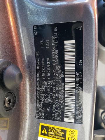 5TDJZRFH3KS585040 - 2019 TOYOTA HIGHLANDER SE Gris photo 12