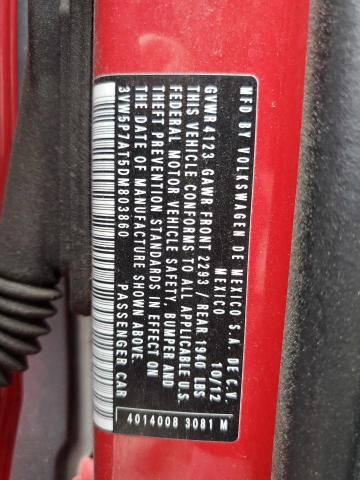 3VW5P7AT5DM803860 - 2013 VOLKSWAGEN BEETLE RED photo 12