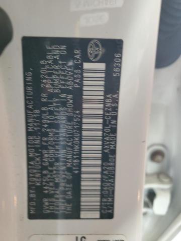 4T1B11HK0KU717524 - 2019 TOYOTA CAMRY L თეთრი ფოტო 13