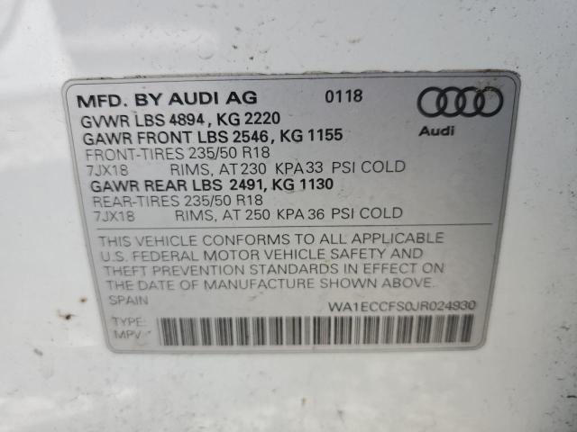 WA1ECCFS0JR024930 - 2018 AUDI Q3 PREMIUM თეთრი ფოტო 13