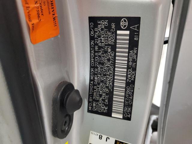 JTDKN3DU5A5177740 - 2010 TOYOTA PRIUS SILVER photo 12