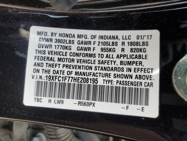 19XFC1F77HE208195 - 2017 HONDA CIVIC EXL BLACK photo 12
