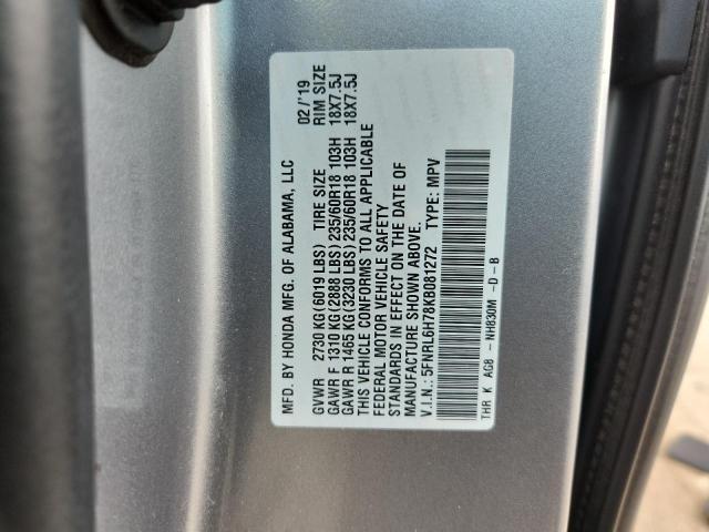 5FNRL6H78KB081272 - 2019 HONDA ODYSSEY EXL Արծաթագույն լուսանկար 13