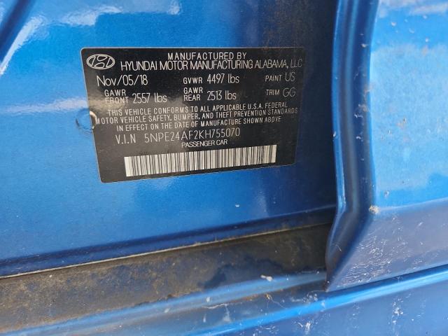 5NPE24AF2KH755070 - 2019 HYUNDAI SONATA SE Көк фото 12