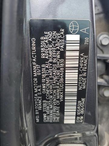 VNKKTUD38HA081810 - 2017 TOYOTA YARIS L GRAY photo 12