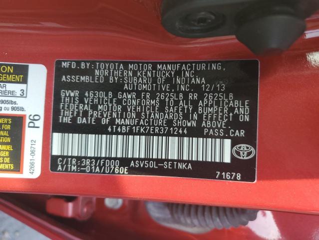 4T4BF1FK7ER371244 - 2014 TOYOTA CAMRY L RED photo 13