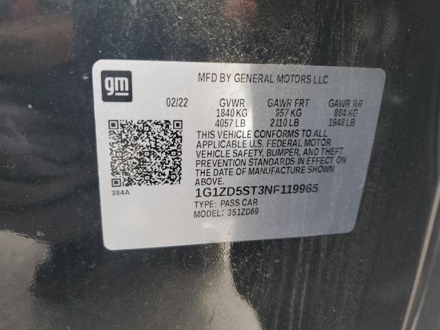 1G1ZD5ST3NF119965 - 2022 CHEVROLET MALIBU LT შავი ფოტო 12