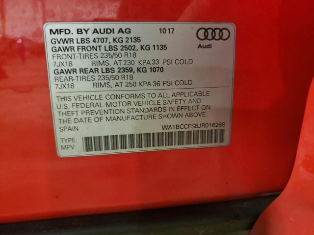 WA1BCCFS8JR016268 - 2018 AUDI Q3 PREMIUM RED photo 13