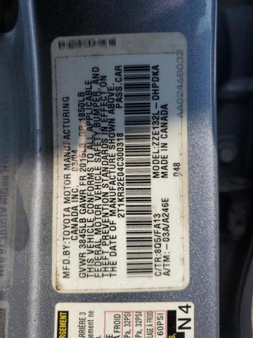 2T1KR32E04C300318 - 2004 TOYOTA COROLLA MA XR BLUE photo 12