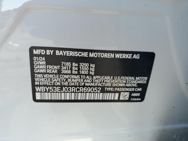 WBY53EJ03RCR69052 - 2024 BMW I7 XDRIVE60 WHITE photo 12