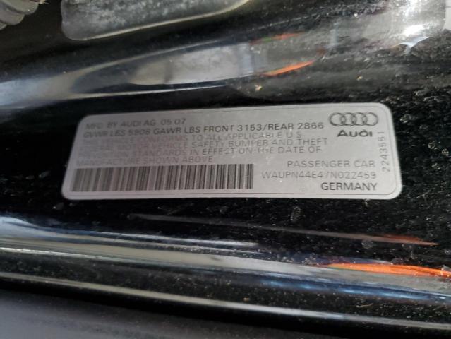 WAUPN44E47N022459 - 2007 AUDI S8 QUATTRO BLACK photo 12