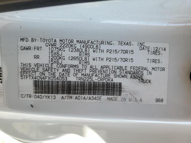 5TFTX4CN4FX054053 - 2015 TOYOTA TACOMA ACCESS CAB თეთრი ფოტო 12