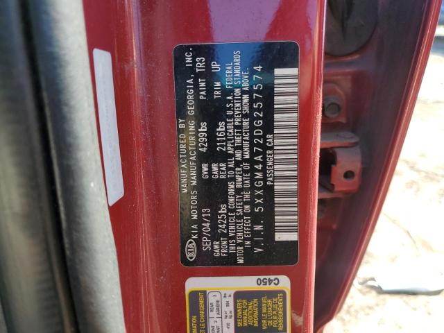 5XXGM4A72DG257574 - 2013 KIA OPTIMA LX წითელი ფოტო 12