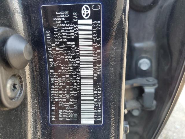 5YFEPRAEXLP080417 - 2020 TOYOTA COROLLA LE Negro foto 12