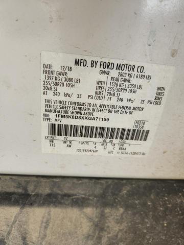 1FM5K8D8XKGA71159 - 2019 FORD EXPLORER XLT Weiß Foto 13