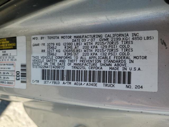 5TETX22N47Z409870 - 2007 TOYOTA TACOMA ACCESS CAB SILVER photo 13