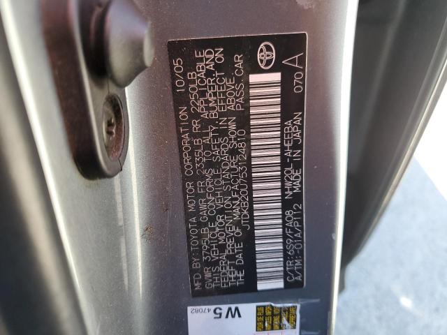 JTDKB20U753124810 - 2005 TOYOTA PRIUS Gris foto 12