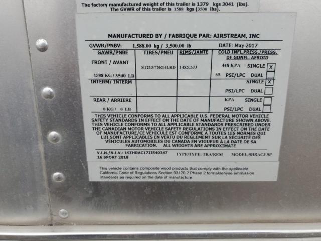 1STHRAC17JJ540347 - 2018 AIRS TRAILER 银色 照片 10