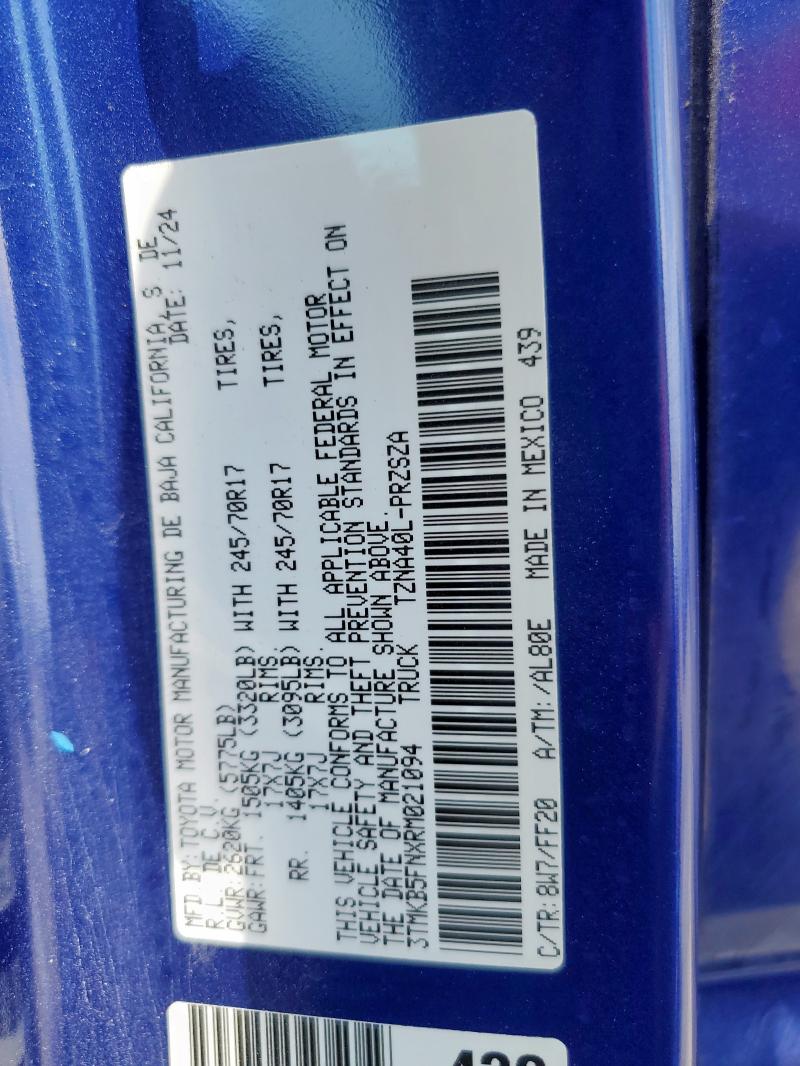 3TMKB5FNXRM021094 - 2024 TOYOTA TACOMA DOUBLE CAB 蓝色 照片 13