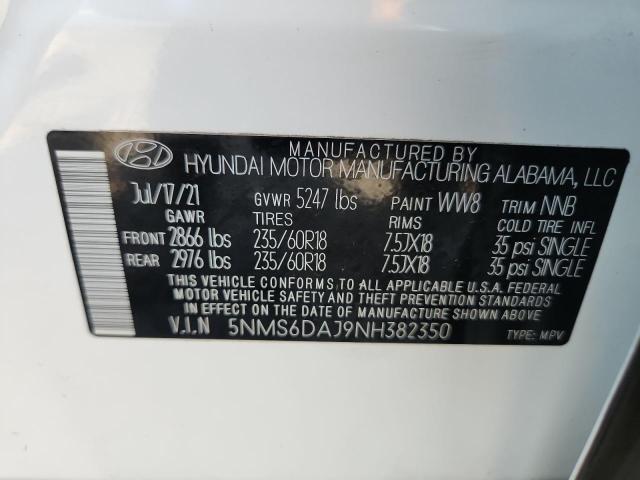5NMS6DAJ9NH382350 - 2022 HYUNDAI SANTA FE SEL WHITE photo 14
