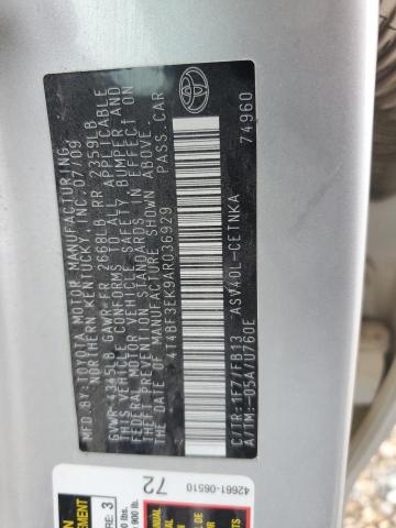 4T4BF3EK9AR036929 - 2010 TOYOTA CAMRY BASE SILVER photo 12