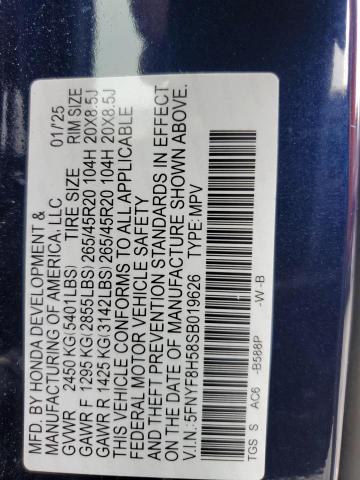 5FNYF8H58SB019626 - 2025 HONDA PASSPORT EXL 蓝色 照片 13