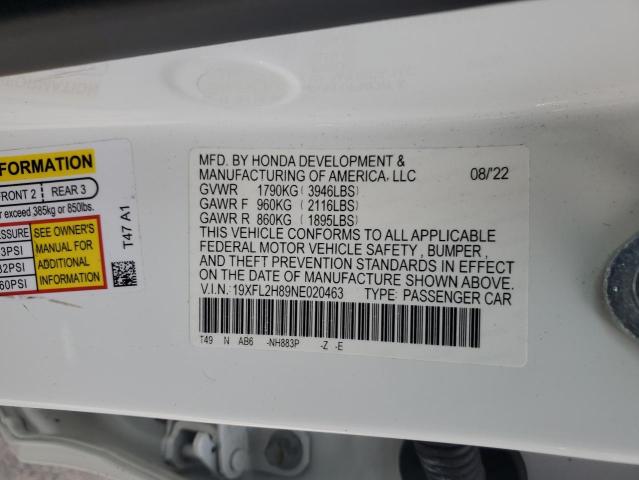 19XFL2H89NE020463 - 2022 HONDA CIVIC SPORT 白色 照片 12