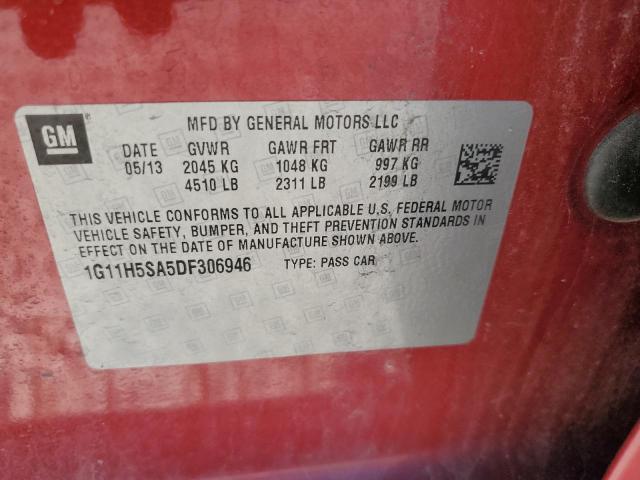 1G11H5SA5DF306946 - 2013 CHEVROLET MALIBU LTZ მუქწითელი ფოტო 12