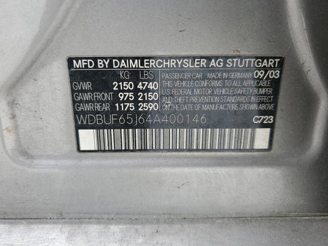 WDBUF65J64A400146 - 2004 MERCEDES-BENZ E 320 GRAY photo 12