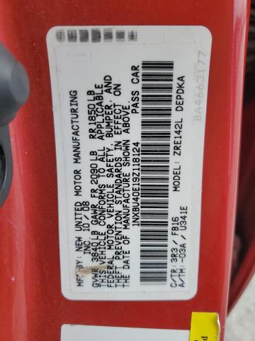 1NXBU40E19Z118124 - 2009 TOYT COROLLA BASE RED photo 12