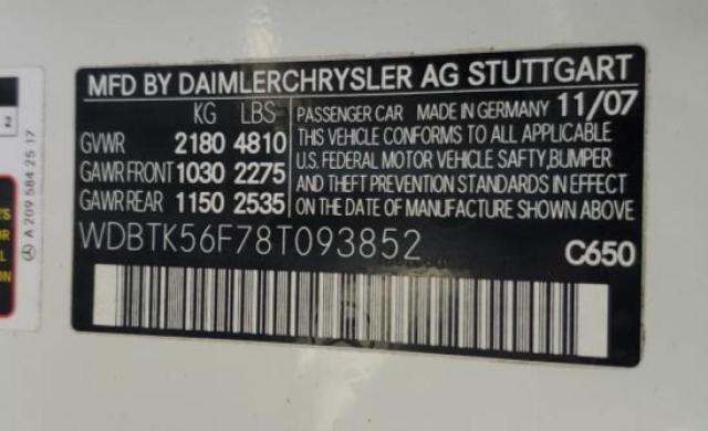 WDBTK56F78T093852 - 2008 MERCEDES-BENZ CLK 350 白色 照片 13