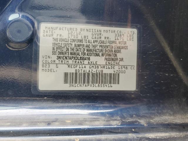 3N1CN7APXDL855416 - 2013 NISSAN VERSA S BLUE photo 12