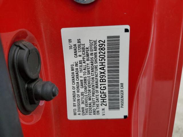 2HGFG1B9XAH502892 - 2010 HONDA CIVIC EXL წითელი ფოტო 13