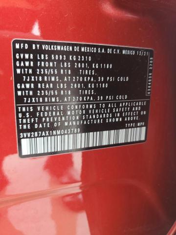 3VV2B7AX1NM043789 - 2022 VOLKSWAGEN TIGUAN SE Червоний фото 13
