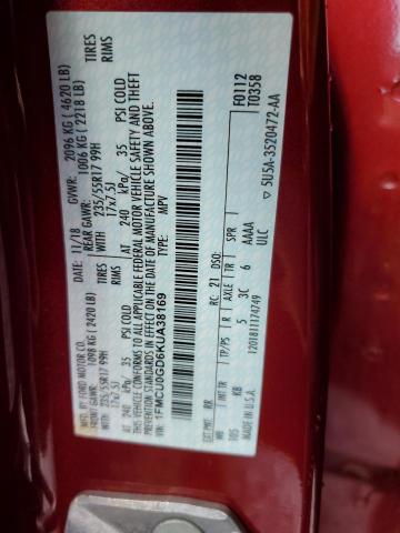 1FMCU0GD6KUA38169 - 2019 FORD ESCAPE SE წითელი ფოტო 12