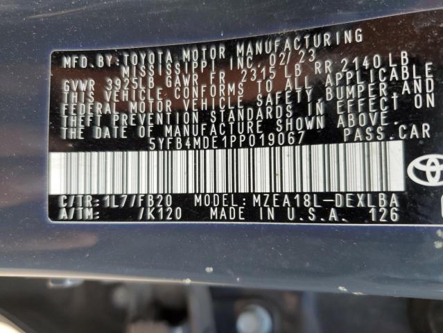 5YFB4MDE1PP019067 - 2023 TOYOTA COROLLA LE Մոխրագույն լուսանկար 12