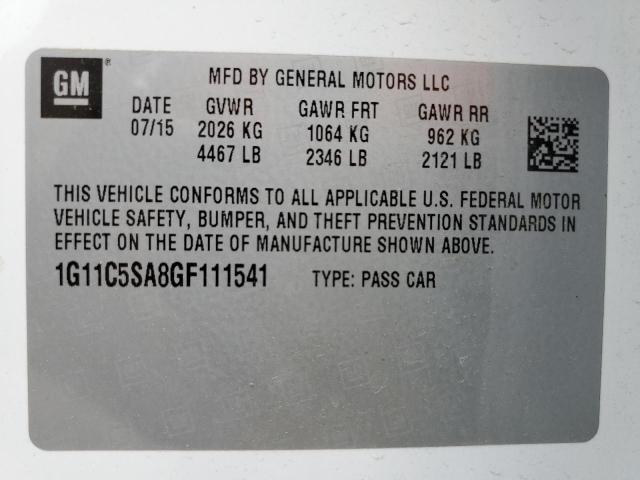 1G11C5SA8GF111541 - 2016 CHEVROLET MALIBU LIM LT 白色 照片 12