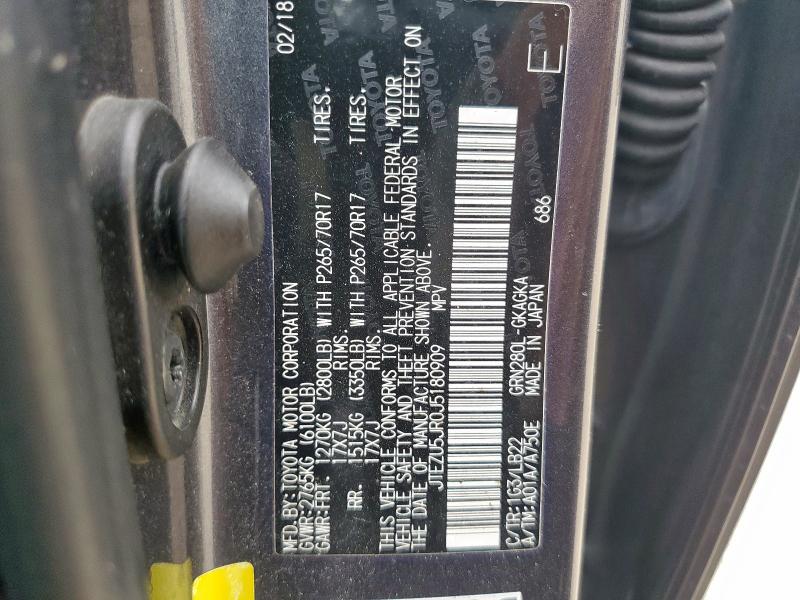 JTEZU5JR0J5180909 - 2018 TOYOTA 4RUNNER SR5 石墨色 照片 12