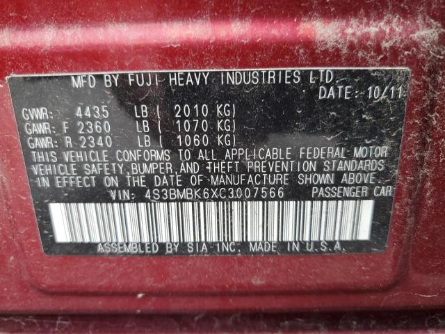 4S3BMBK6XC3007566 - 2012 SUBARU LEGACY 2.5I LIMITED RED photo 13