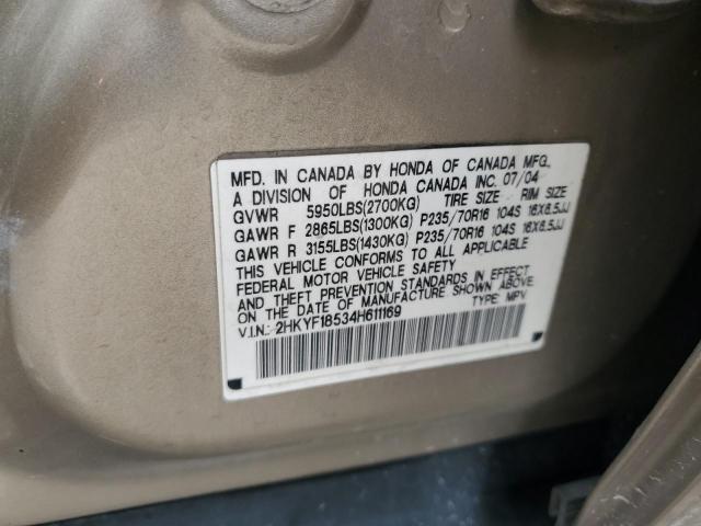 2HKYF18534H611169 - 2004 HONDA PILOT EXL GOLD photo 13