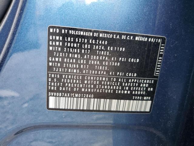 3VV0B7AX1LM012840 - 2020 VOLKSWAGEN TIGUAN S BLUE photo 13